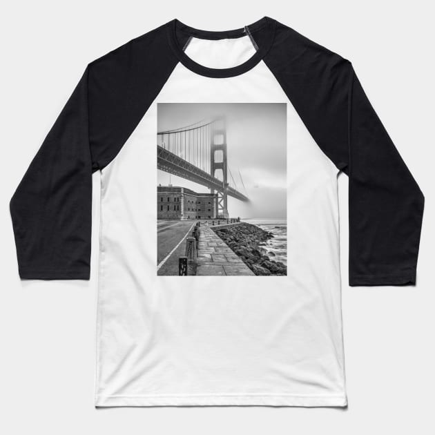 Golden Gate and Fort Point B+W Baseball T-Shirt by jforno